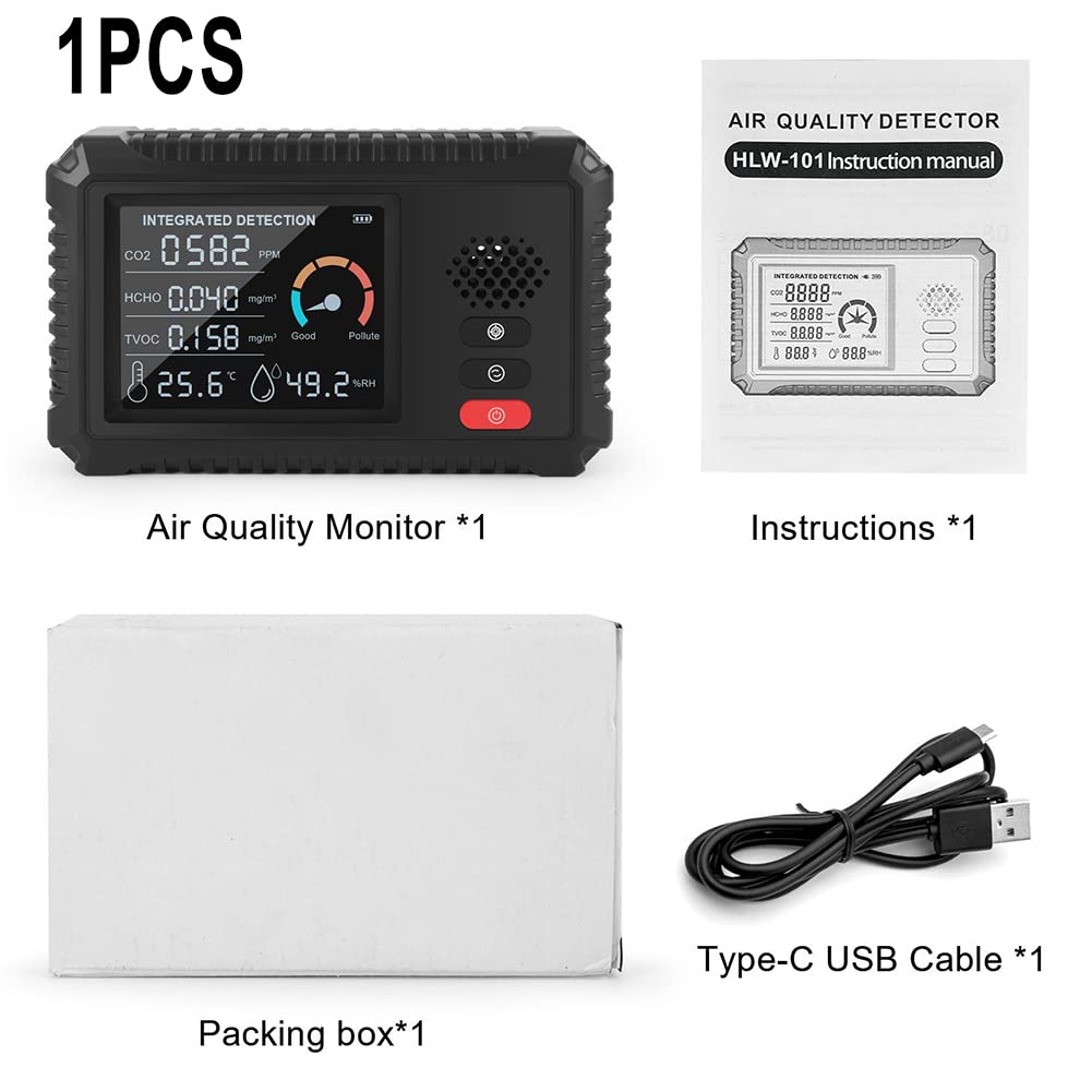 RANRAO Monitor de calidad del aire, monitor de dióxido de carbono , HCHO TVOC PM2.5 PM10 Detector de dióxido de carbono Tester