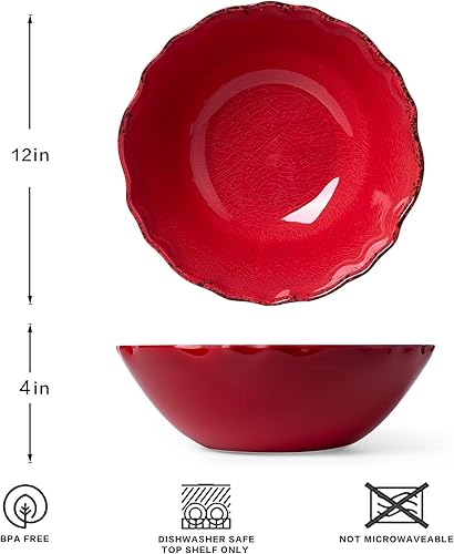 Miniatura 7 de LEHAHA Rustic Crackle Melamine Serving Bowls, 130 OZ and 12 inches Waved Rim Salad Bowl,Unbreakable Pasta Bowls and Mixing Bowls, Set of 2, Pefect