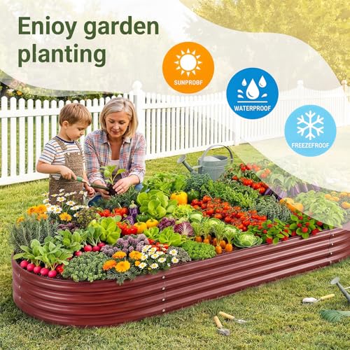 Image of Land Guard 2Pcs 8ft Galvanized Steel Raised Garden Bed, 8 x 4 x 1 ft Large Metal Raised Planter Beds, Raised Garden Bed for Vegetables, Brown