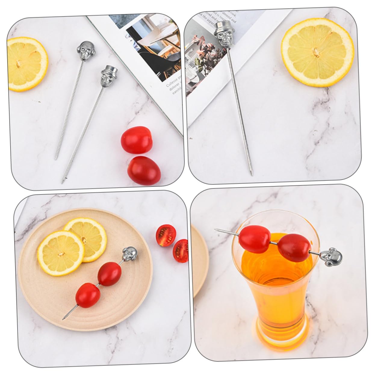 Ciieeo 20 Pièces Crâne Cueillette De Fruits Cueillette De Fruits Crâne Fête d'anniversaire Indispensable Choix De Plats De Fête Décoration De Gâteau Brochettes De Crâne Acier Inoxydable