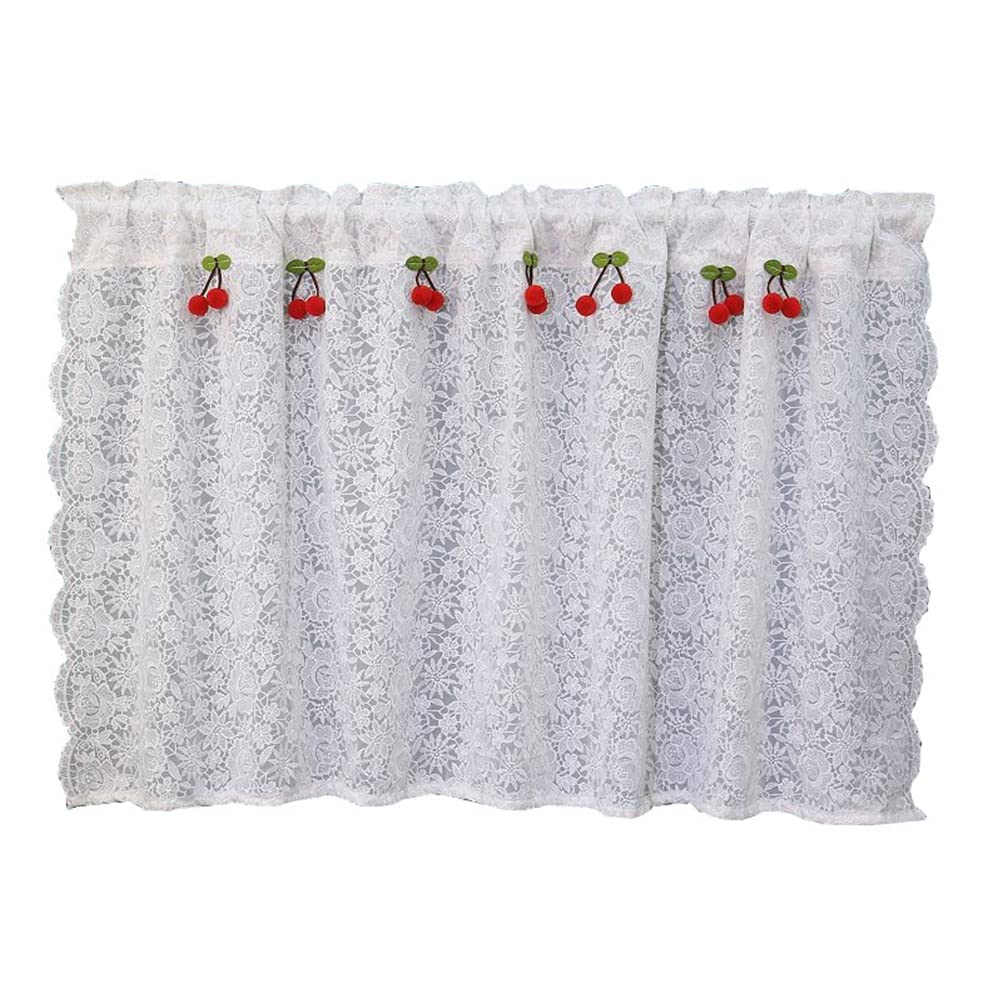 Cortina de encaje de cocina bordada en color blanco de 130x80cm que aporta privacidad y estilo