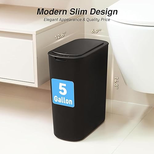 Miniatura 2 de Cubo de basura automático para baño con tapa, cubo de basura sin contacto de 6 galones, cubo de basura eléctrico inteligente, estrecho e impermeable