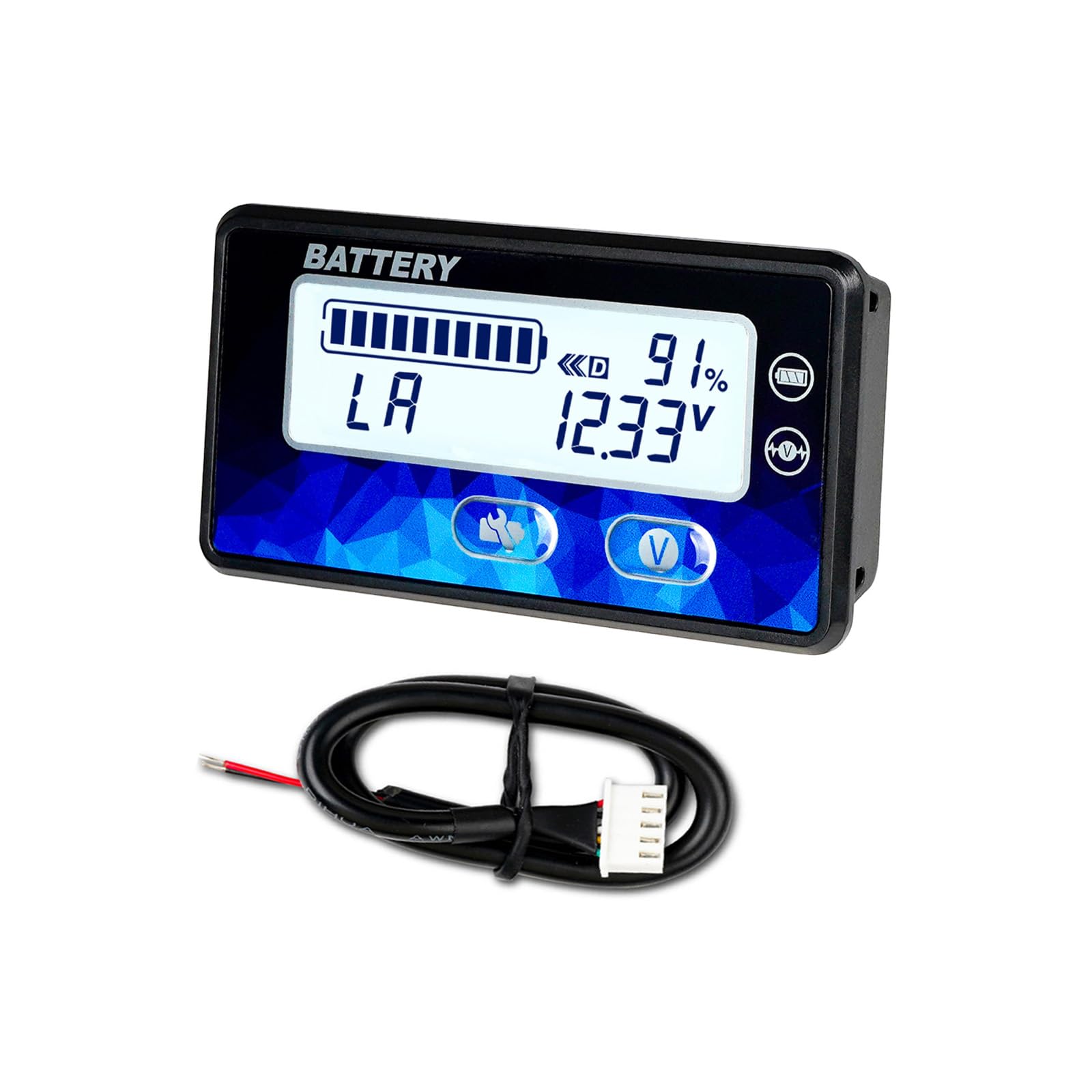 Runleader RL-BI050A Indicatore Livello Batteria, LCD Retroilluminato Bianco, DC 12V/24V/36V/48V per Piombo, LiFePO4, Litio, Golf Car, Camper, Muletto, Bici Elettrica & Generatore Solare