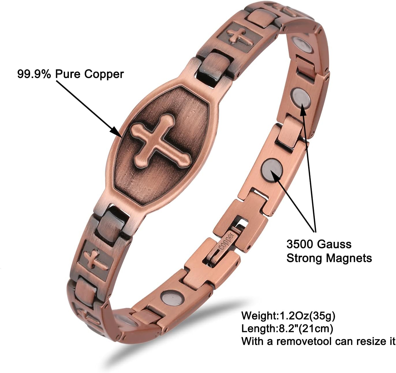 Gioieiieria Women Copper Bracelet Magnetic Therapy Bracelet for Relieve Arthritis Pain 99.9% Copper Bracelet with 3500 Gauss Strong Magnets Cross Link Adjustable Bracelets : Health & Household