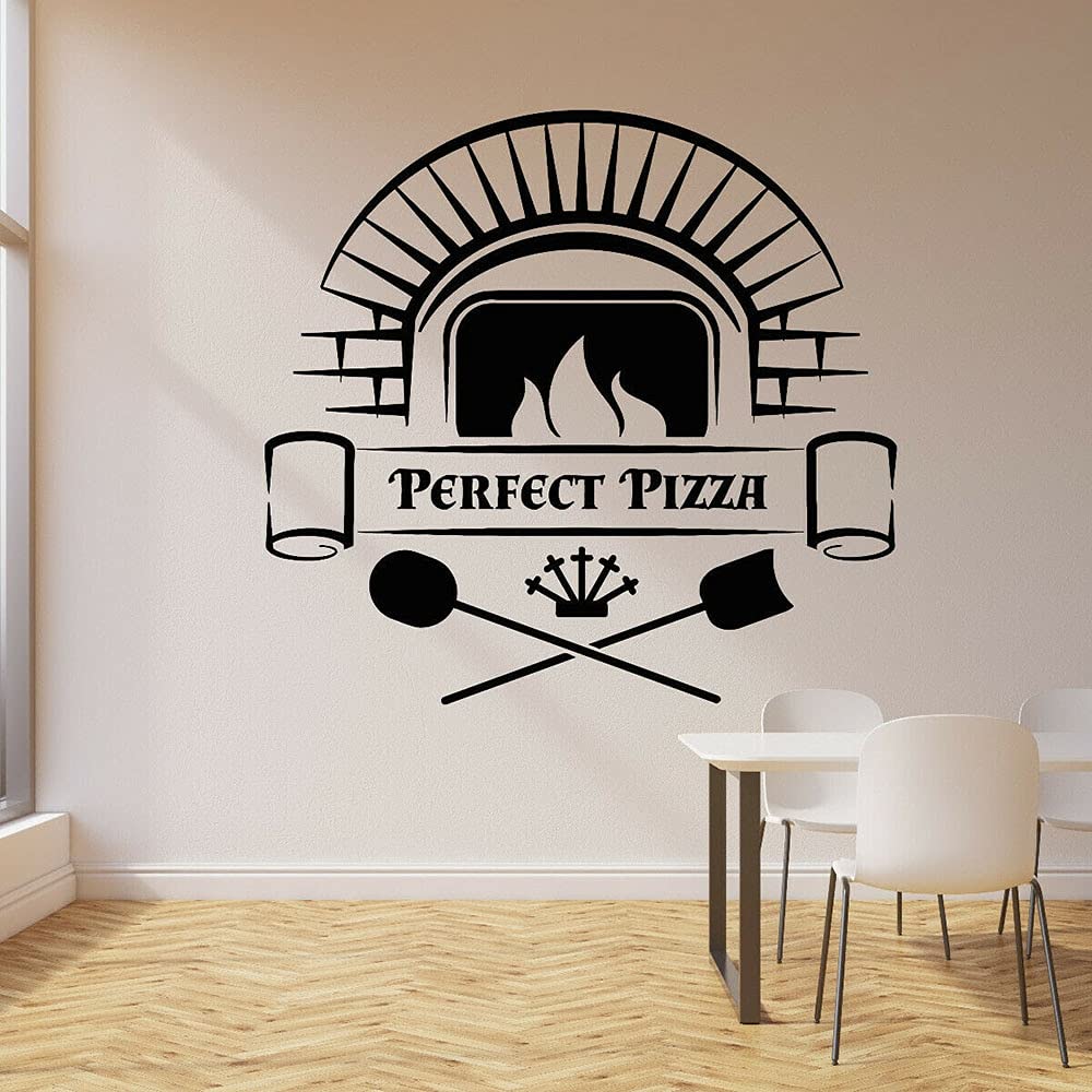QIANGTOU Pizza Logo Vinyl Wall Decal Pizza Pizzeria Store Window Sticker Bakery Italian Cuisine Art Mural Wallpaper for Restaurant 77x75cm
