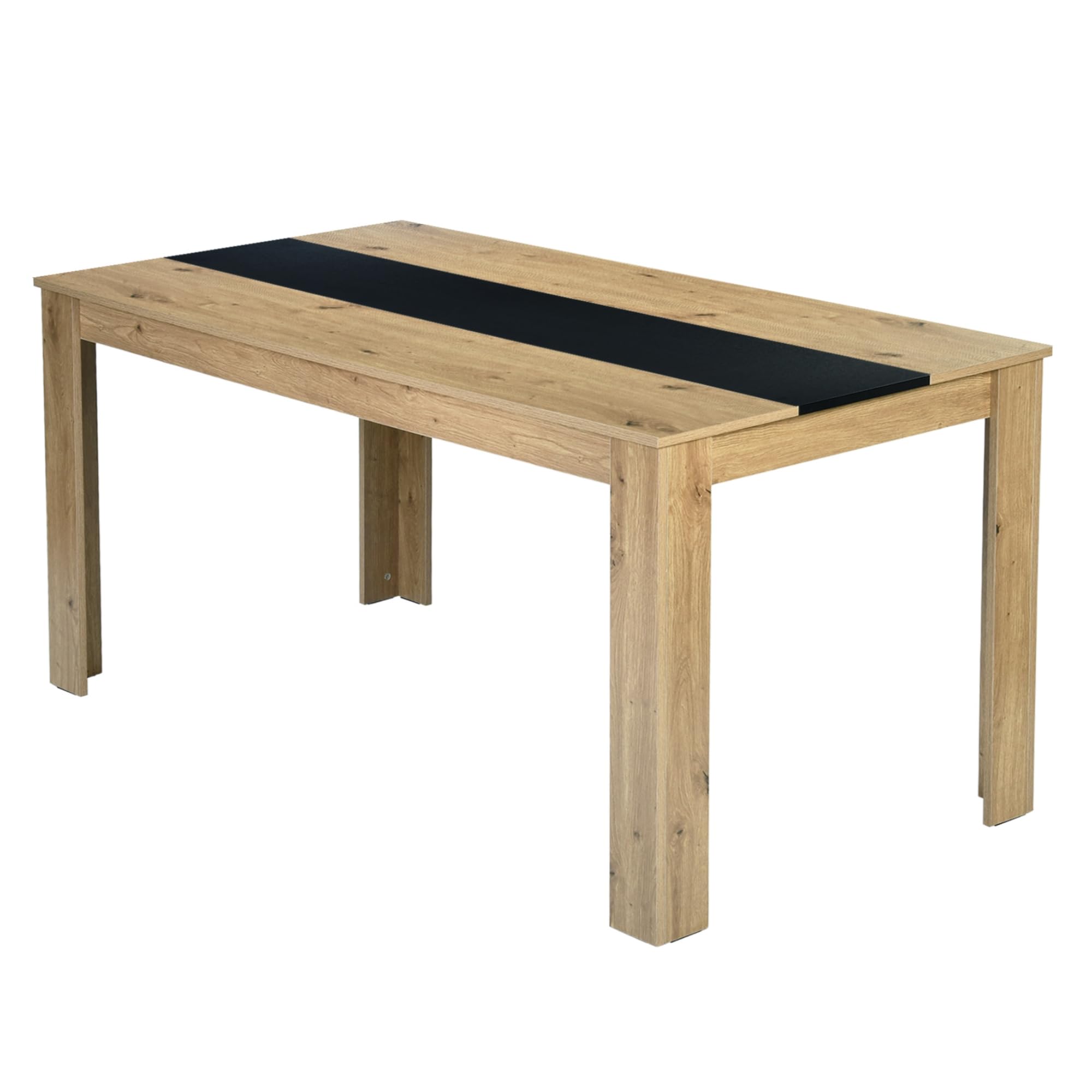 Esstisch Holz 160 x 80 cm für 6-8 Personen, Küchentisch Rechteckiger Esszimmertisch, Großer Tisch Holz für Esszimmer Küche Restaurant oder Wohnzimmer, Eiche und Schwarz, 160x80x75 cm