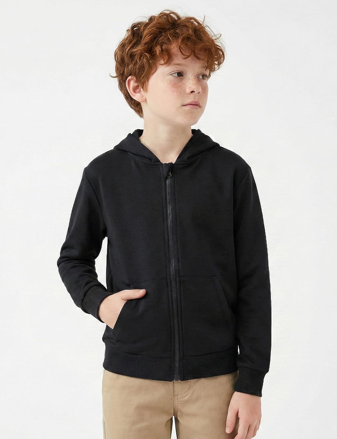 Spring&Gege Boys Zip up Hoodie Soft Solid Classic Full Zip Hooded Sweatshirts for Kids (3-14 Years) - Image 2