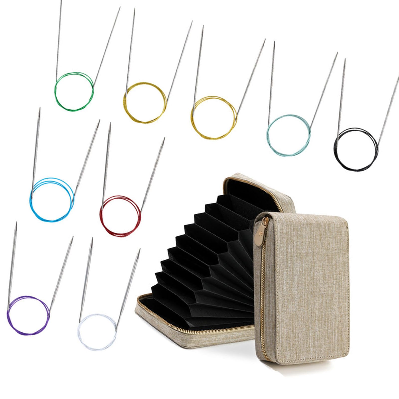 Qusinfc 9 Pairs Circular Knitting Needle with Cable 2.25mm-5.0mm Stainless Steel Circular Needle for Sweater Scarves Gloves Bag Knitting Supplies Novices