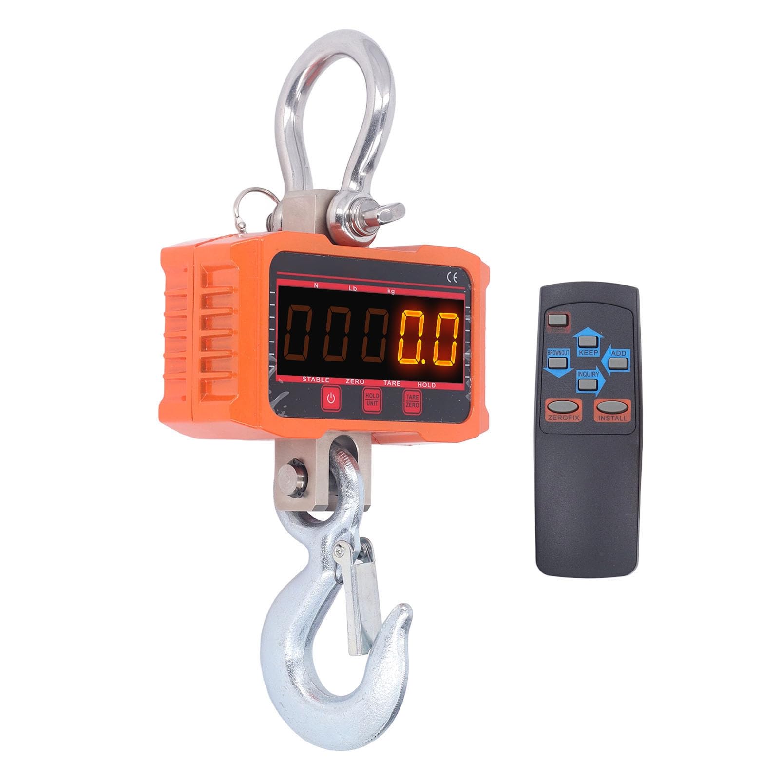 TOPINCN Digitale Hängewaage mit Hochpräzisem Sensor und LED-Display für Fischerei und Industrie, Ferngesteuertes 0,8-Zoll-Display, Langlebiger Legierter Stahl (1500 kg)