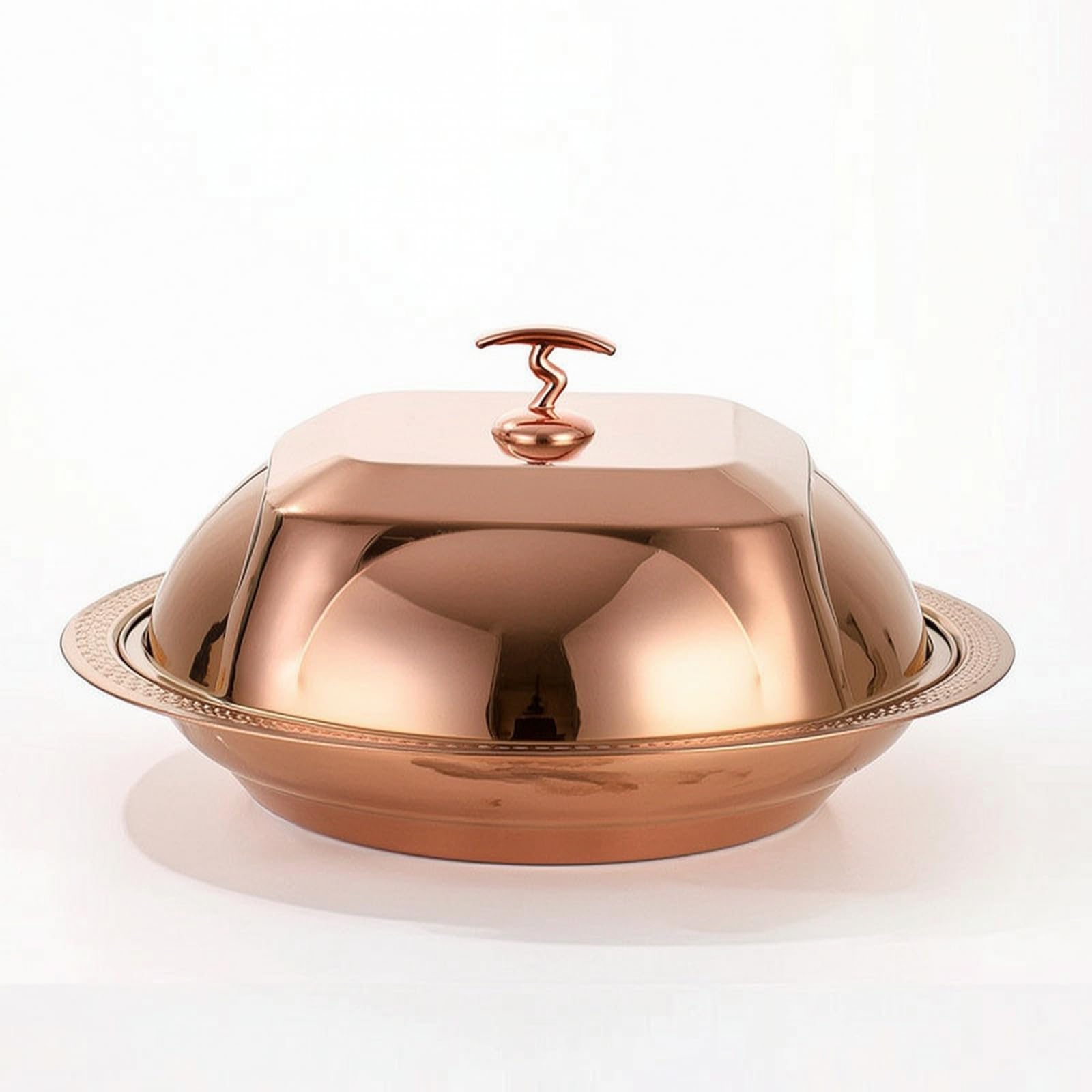 Copripiatto a Cupola con Piatto Dorato Cloche con Maniglia in Acciaio Inox Copripiatto Maniglia per Ristoratori, Ristorante, Buffet, Oro Rosa, 36cm