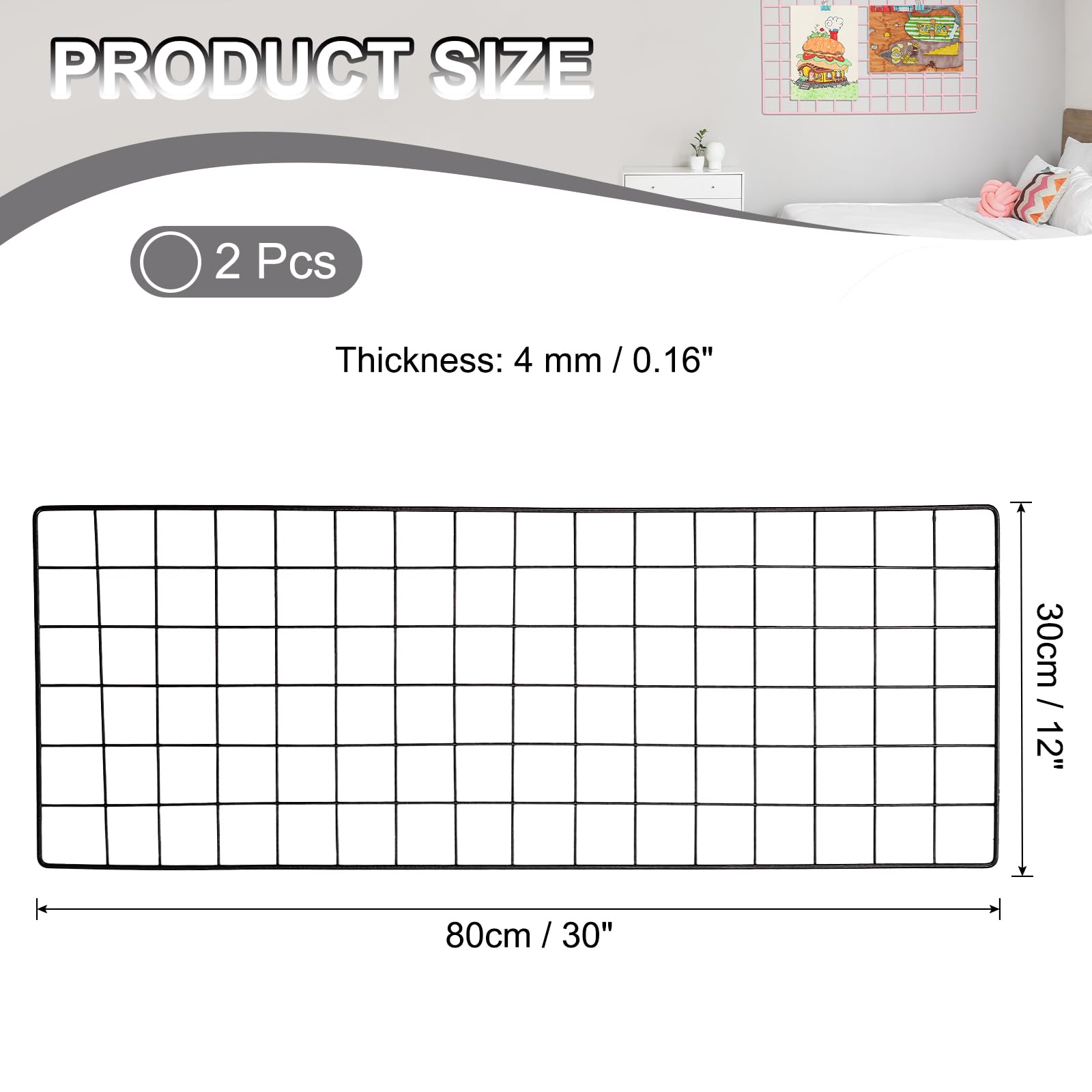 PATIKIL 80x30cm Wire Grid Panel, 2 Pack Board Photo Pictures Memo Display Grid Panels Hanging Organizer Wall Decorative Panel for Home Office Wedding, Black - Image 2