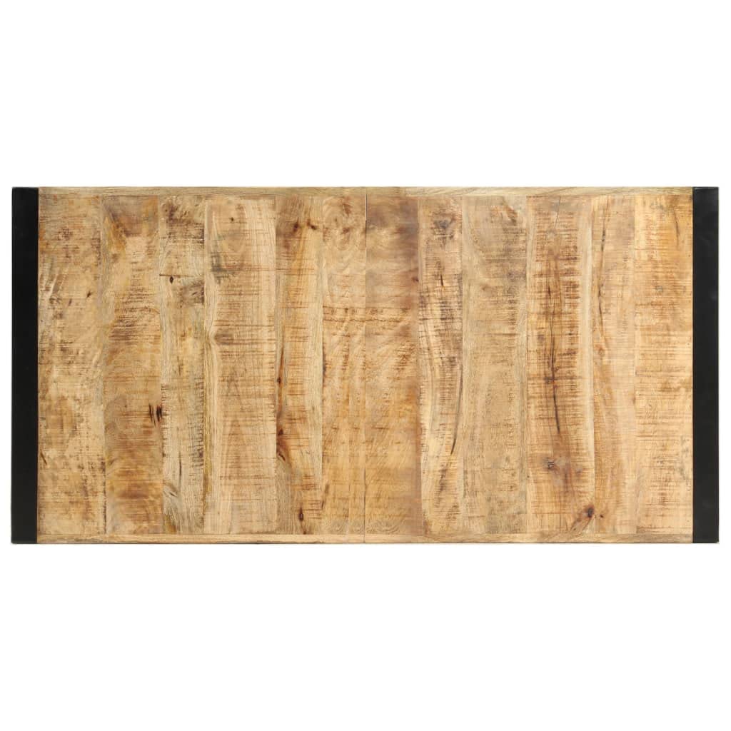 Table de bar 140 x 70 x 110 cm en bois massif mangue avec pieds en acier pour cuisine et salle à manger, table à manger robuste au design industriel