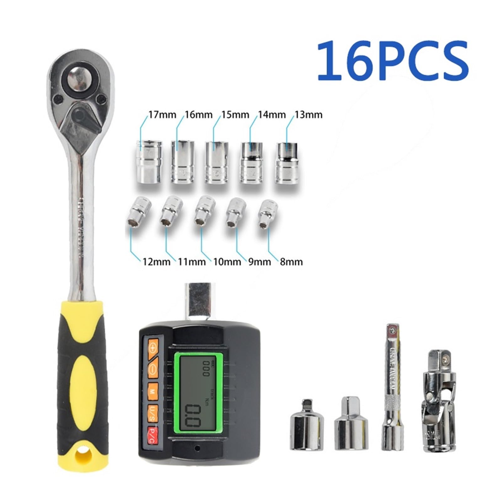 Dinamometrica Digital, Juego de adaptadores de Llave dinamométrica Digital 1/2, Llave de Tubo de carraca dinamométrica, Herramienta de reparación con Enchufe 3-30nm(3-30nm Set)