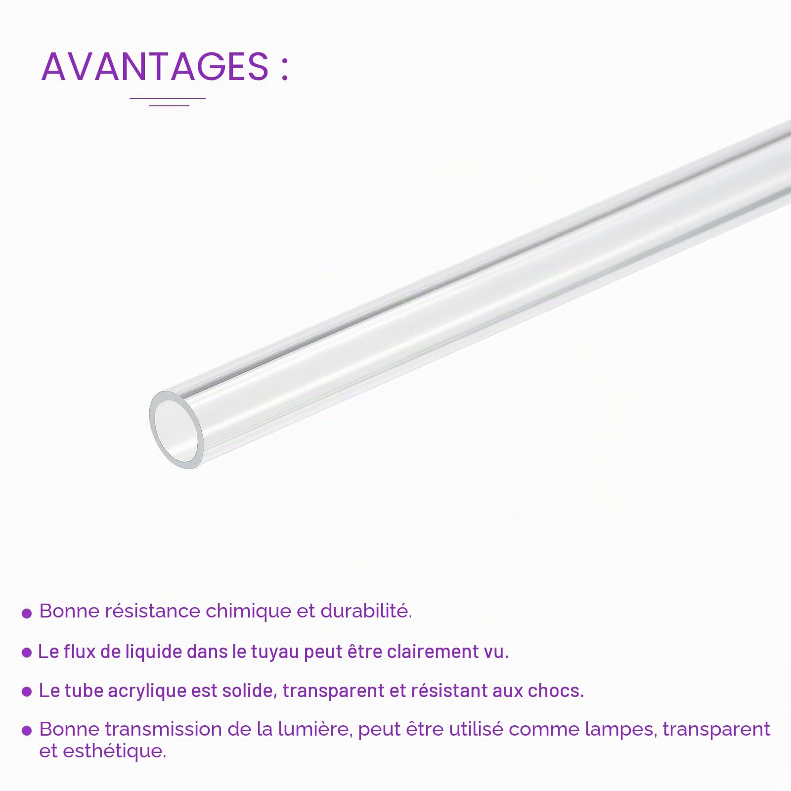 DMiotech 4Pcs 6mm x 8mm(1/4" x 5/16") Tuyau en Acrylique Transparent, Tube en Plastique Rigide de 10 Pouces pour Tuyau d'Eau d'Aquarium, Système de refroidissements par Eau, Plomberie