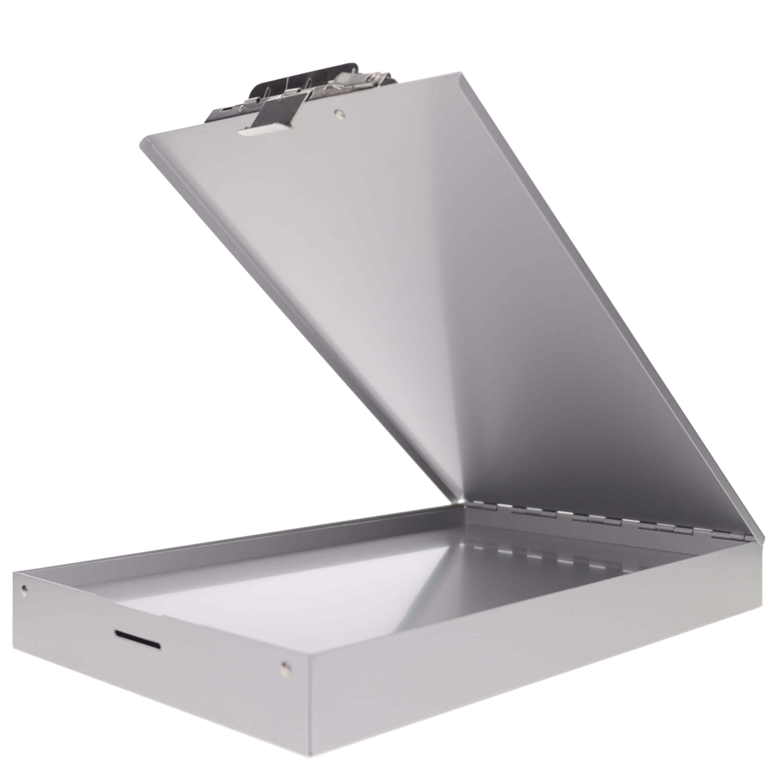 Saunders Porte-bloc en métal avec rangement, porte-bloc double couche argenté, organiseur de papier format lettre, clip en acier avec loquet autobloquant, support de formulaire pour bureau, école et