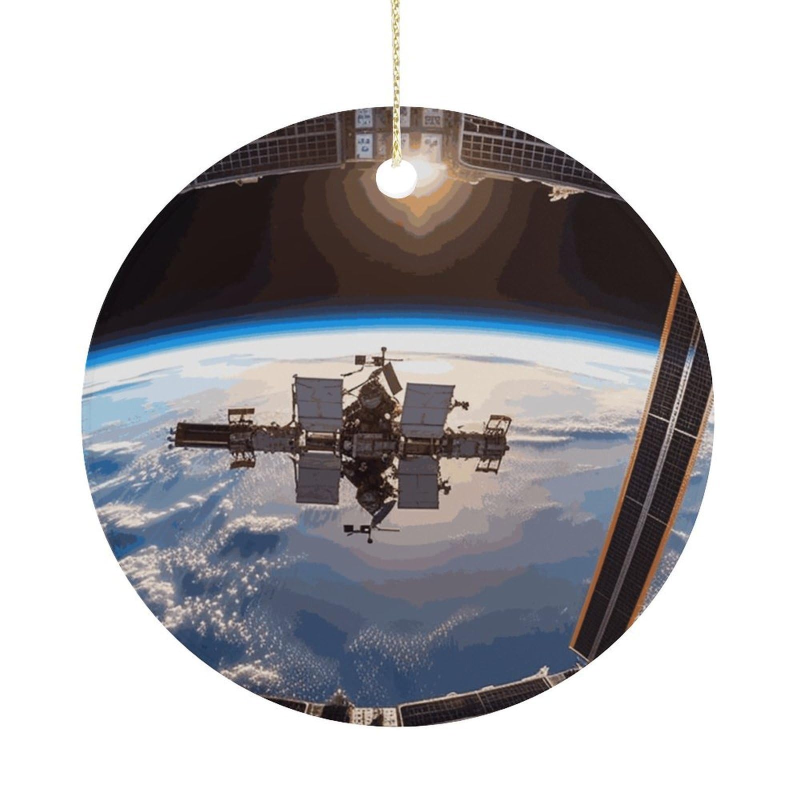 International Space Station Picture Christmas Ornaments Colorful Round Ceramic Ornament Christmas Hanging Decor Christmas Tree Decorations Xmas Keepsake for Women Men Xmas Holiday Party