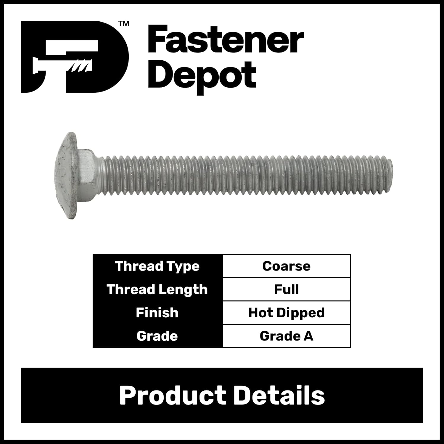 3/8"-16 x 5 (50 Pack) Hot Dipped Galvanized Carriage Bolt Grade 307A for Exterior Use by Fastener Depot