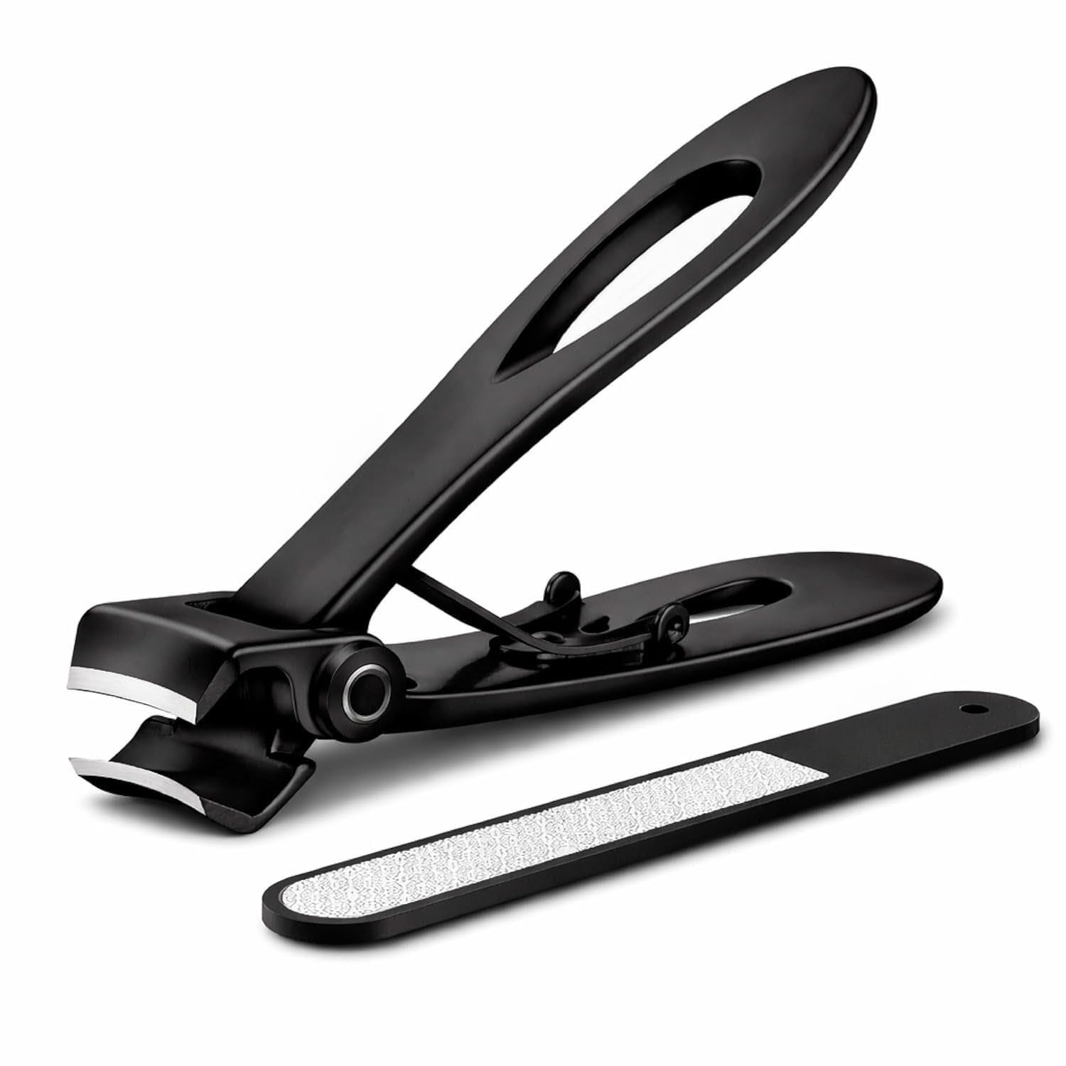 Professional Nail Clipper Set with Nail File | Heavy Duty Stainless Steel Nail Cutter for Fingernails & Toenails, Sharp Precision Blades, Ergonomic Matte Black Grooming Tool for Men & Women (BLACK)-image-49