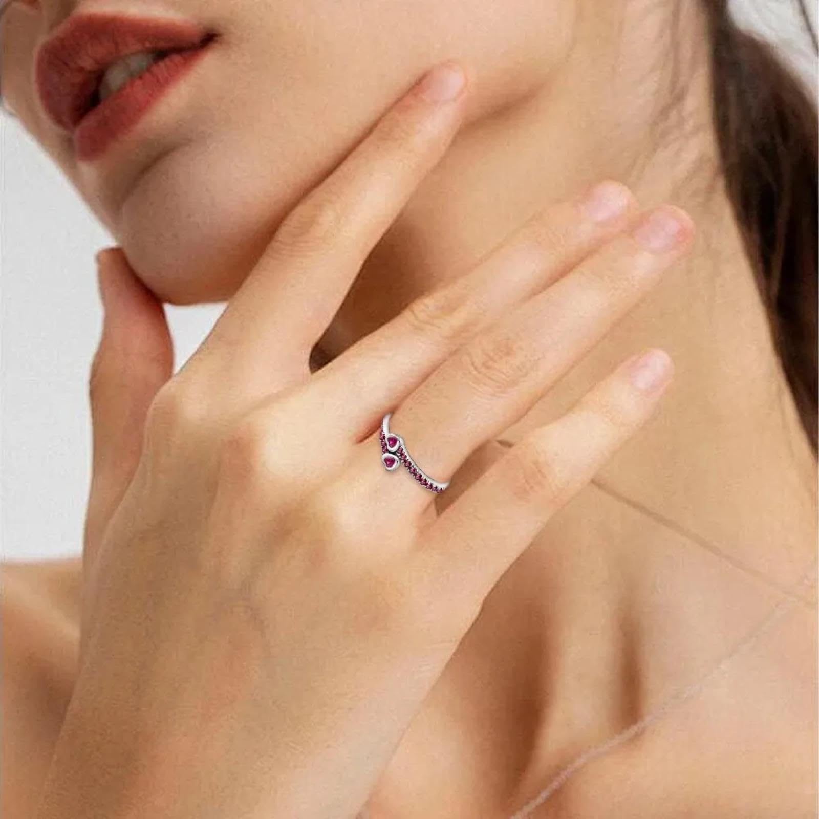 Ring Ringe Damen Bijouterie Herren Silver Ring Zircon Shining Red Double Love Ring Original Finger Wedding Ring DIY Women Fine Jewelry