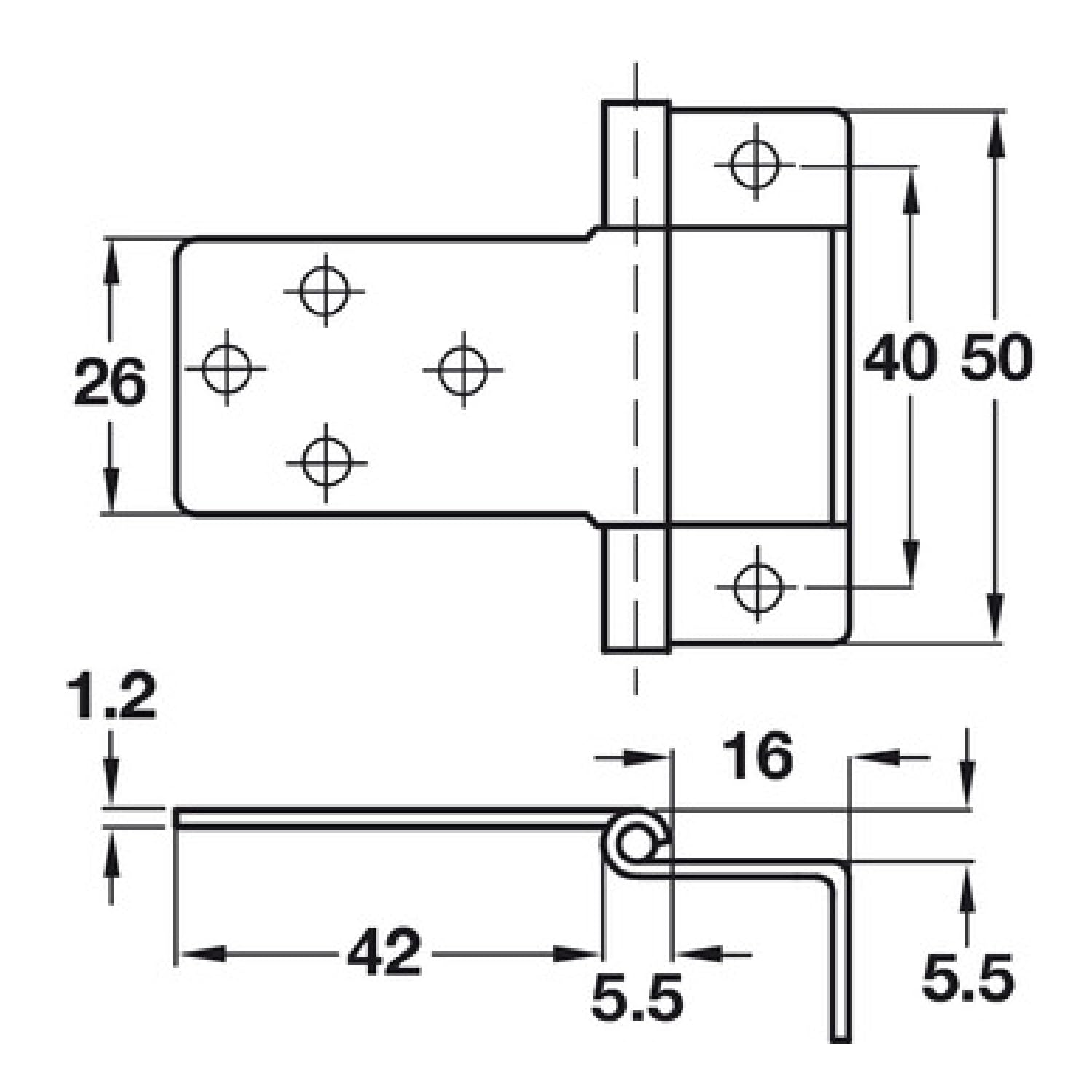 Large Brass Cranked 50mm / 2" Flush Hinges Door Cranked Flush Hinges Heavy Duty Crank Flush Hinges for Internal External Doors Cupboards Cabinets Dresser Wardrobes Pack of 4 - Image 3