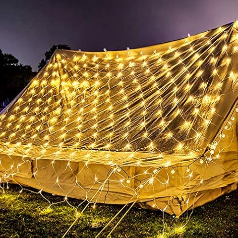 YRHome Christmas Net Lights Inside and Outside Decorations 6M x 4M Fairy String Lights with 8 Light Modes Net String Lights Curtain Light Plug-in Waterproof for Fence Window Curtain Garden Warm White Cover