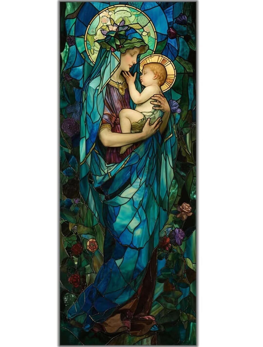 Diamond Art Virgin Mary Diamond Painting Kit Crystal Art Craft, 5D Diamond Art Kits Adults/Beginners Full Round Drill, DIY Rhinestone Gem Art for Office Room Wall Decor (50x100 cm/20x40 Inch)-519FC