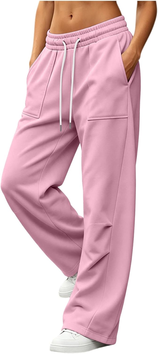 Wide Leg Sweatpants for Women Casual Fall Drawstring Sweat Pants