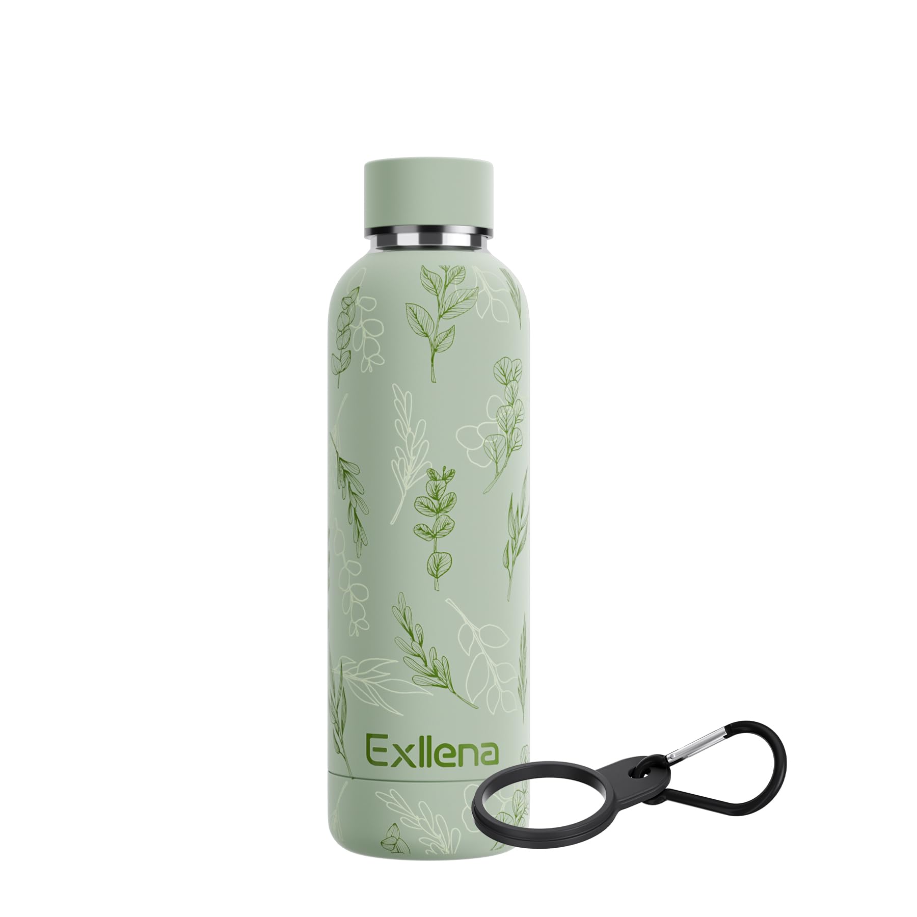 Exllena Insulated Water Bottles 500ml with Clip, Double Wall Vacuum Flask Keeps Drinks Cold 24 Hrs/Hot 12 Hrs, Stainless Steel Water Bottle BPA Free (Floral)