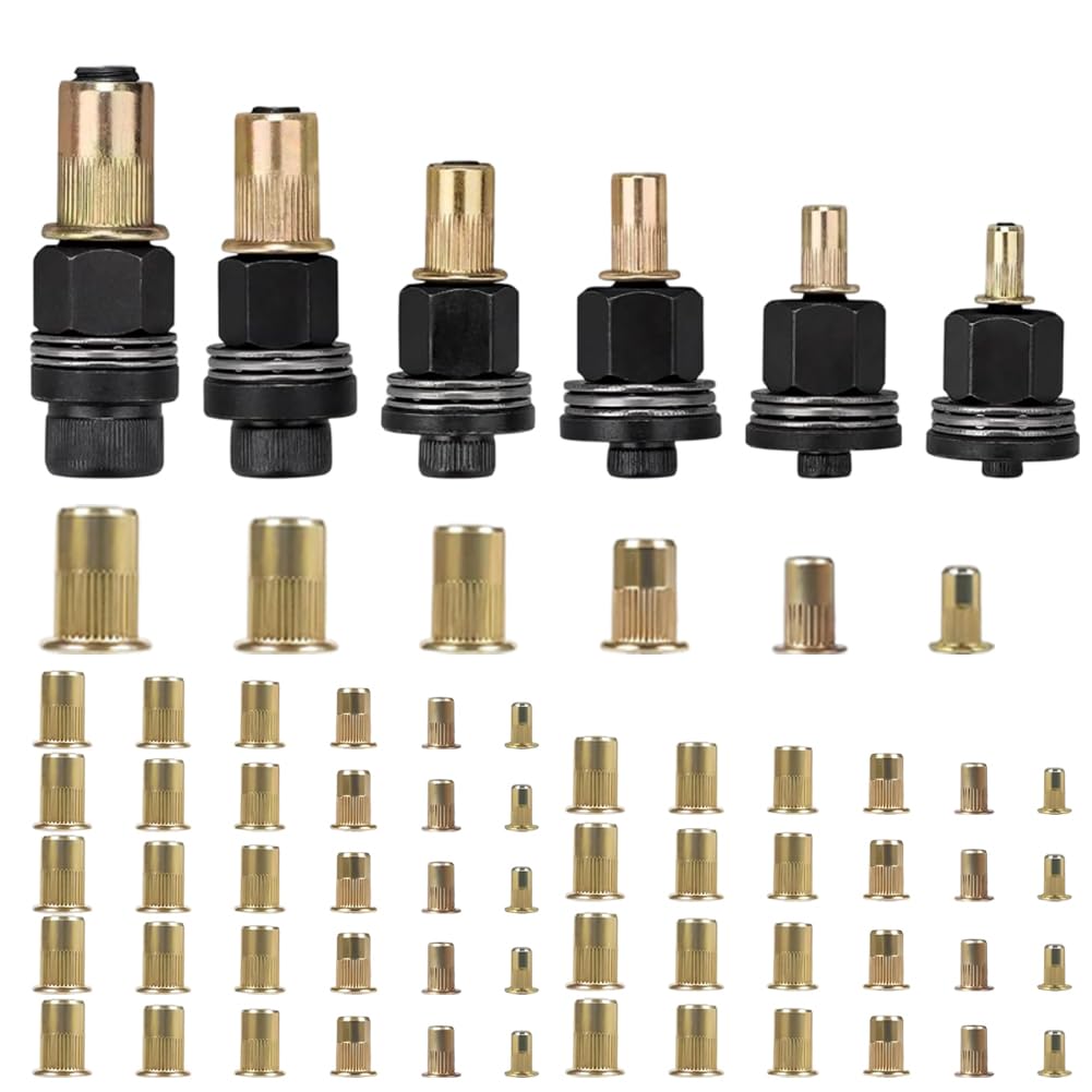 Lot de 6 pinces à écrou à riveter pour M3 M4 M5 M6 M8 M10 Écrous à sertir Pince à riveter Kit avec 66 écrous pour écrou à riveter manuel