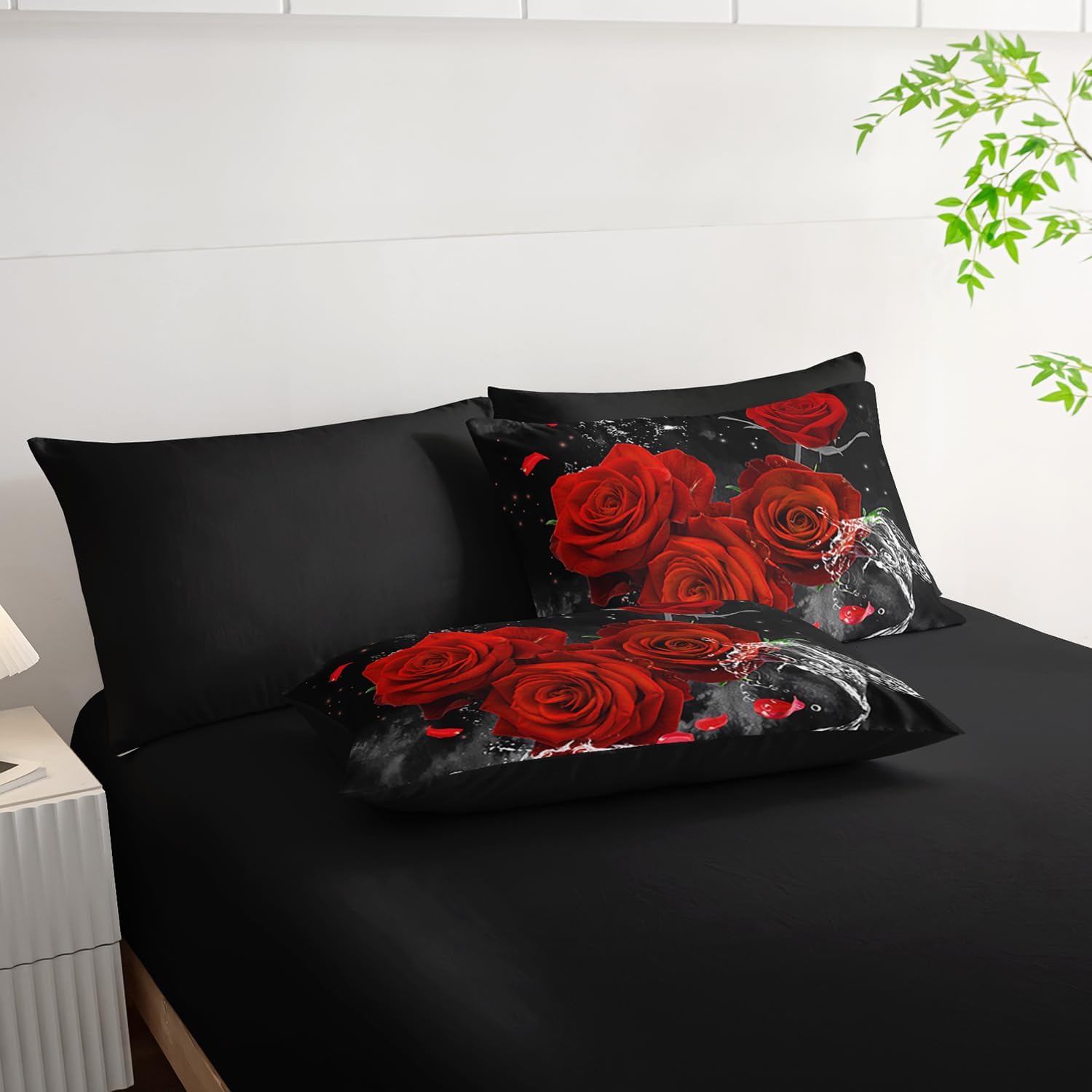 AILONEN 3D Oil Painting Red Rose Comforter Set for Girls Queen Size,7-Piece Gorgeous 3D Rose with Water Bed in a Bag,Comforter & Fitted Sheet with Flat Sheet & 2 Pillowcases,2 Pillow Cases