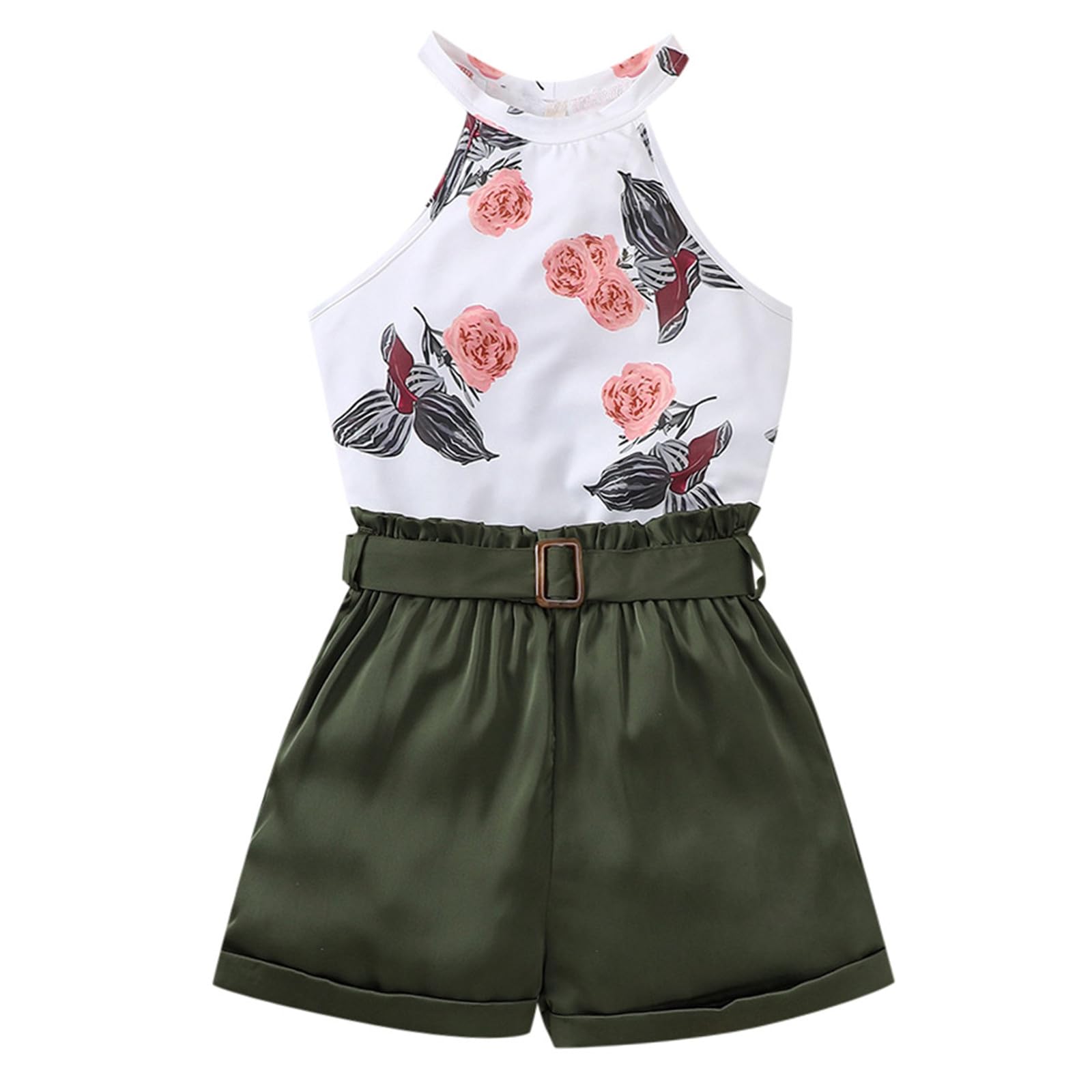 Ensembles été Enfant Fille Haut Top Sans Manches Et Short Vetements Ado Fille Chic pas Cher a la Mode Confortable Elegant Anniversaire Soirée Casual Plage Vacances 5-14 ans