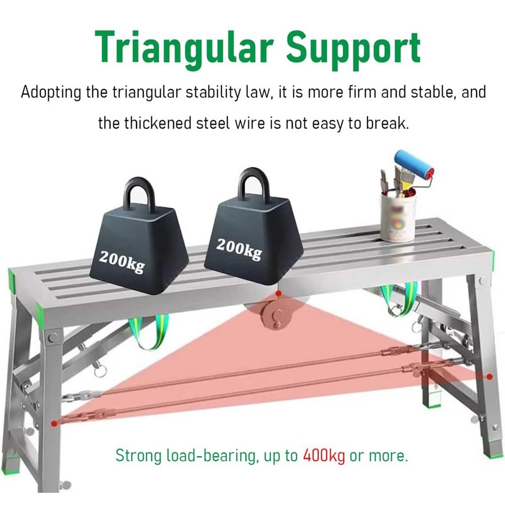 Plataforma de Trabajo Ajustable con trampilla, andamio, Escalera, Taburete y Banco, con Capacidad de Carga de 400 kg y Altura Ajustable para el hogar, la Oficina, el Taller y el Garaje. 0012