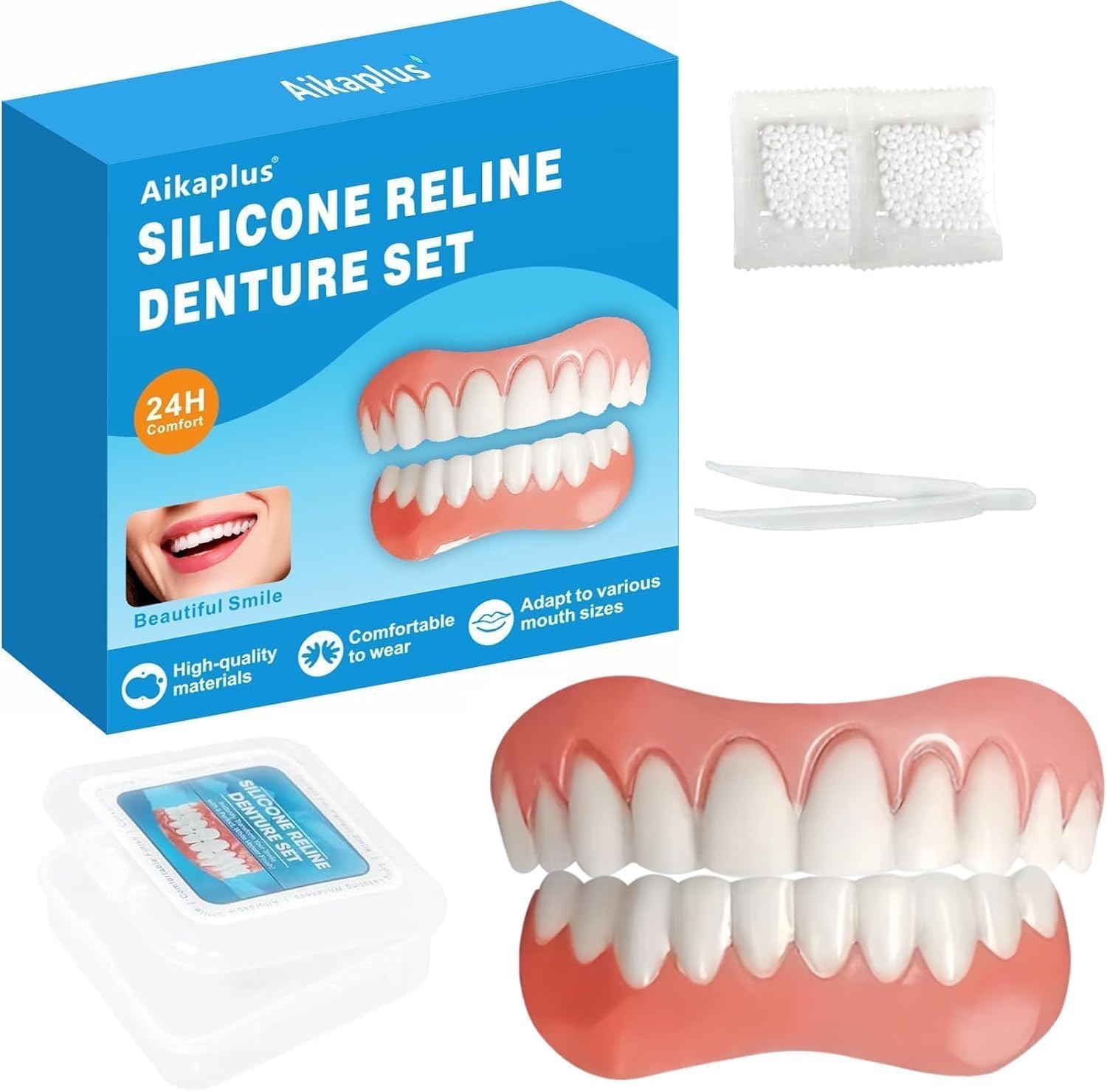 Moldable False Teeth - Silicone Dentures - Men and Veneers Teeth for Women - Upper and Lower Matching Set - Fix Your Smile at Within Minutes - Blue - 1PCS - Y7hreghr