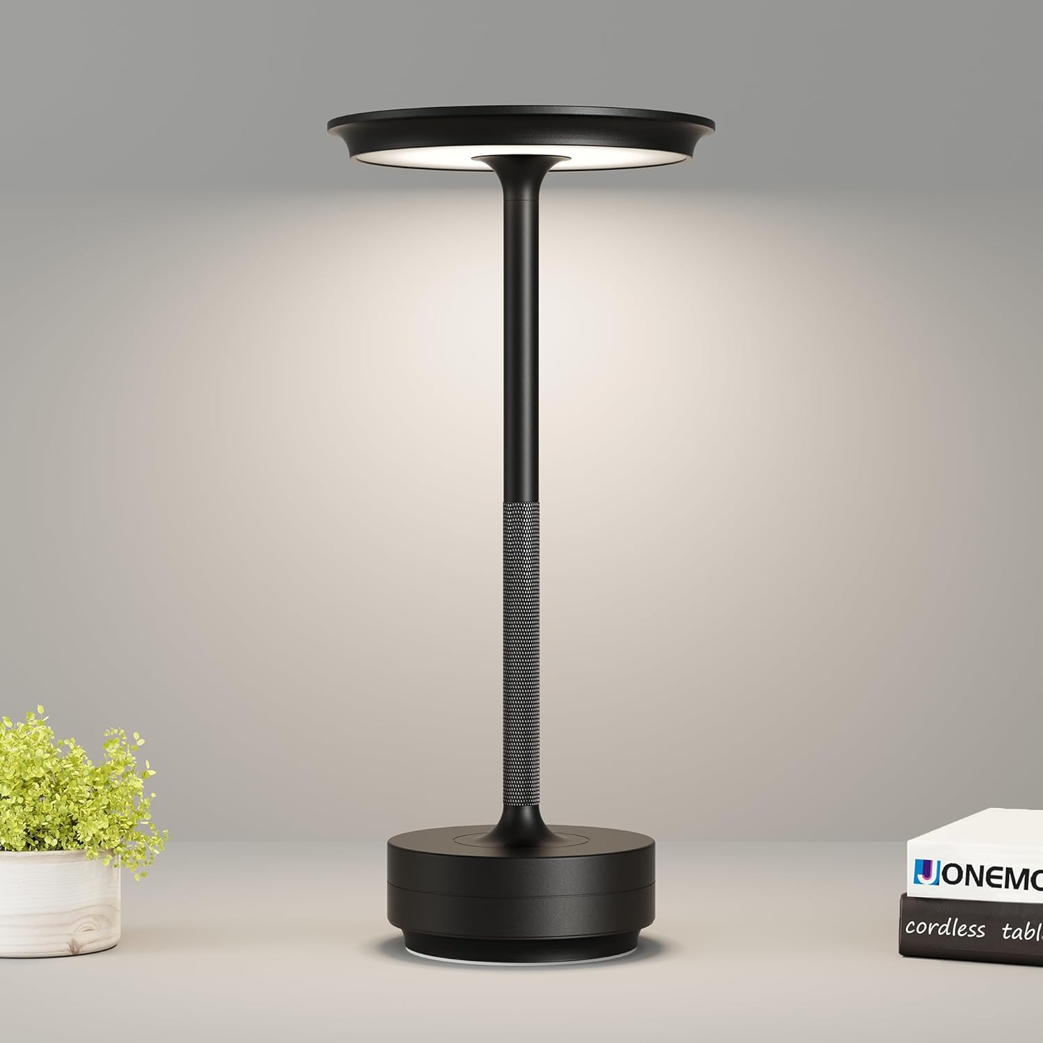 Lámpara de mesa inalámbrica, luz LED de mesa recargable con 3 ajustes de temperatura, atenuación continua, batería de 5000 mAh, USB-C, memoria,