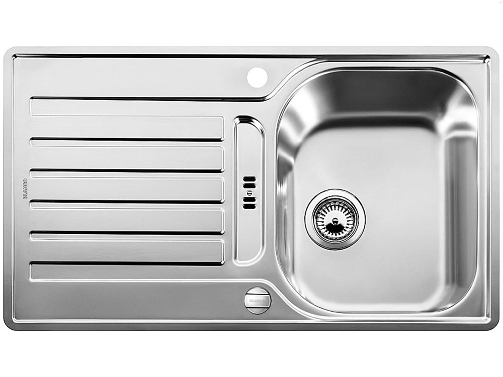 BLANCO LANTOS 45 S-​IF – Évier de Cuisine pour Meubles Bas de 45 cm de Large – Avec Fond Plat IF et Commande de Vidage Automatique – Finition Inox Brossé – 519717