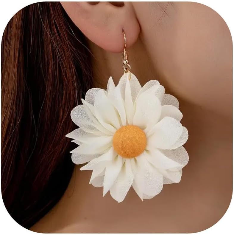 Flower Earrings for Women 3D Sunflower Daisy Large Statement Dangle Boho Dress Accessories Jewelry Gifts