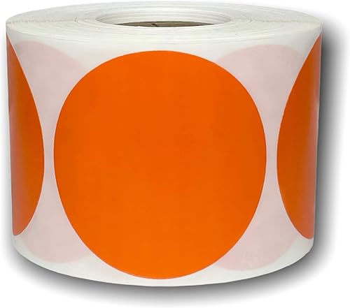 Etiquetas térmicas redondas de 3 pulgadas (3 pulgadas) naranja | Núcleo de 1 pulgada | Adhesivo permanente | No necesita cinta | Compatible con
