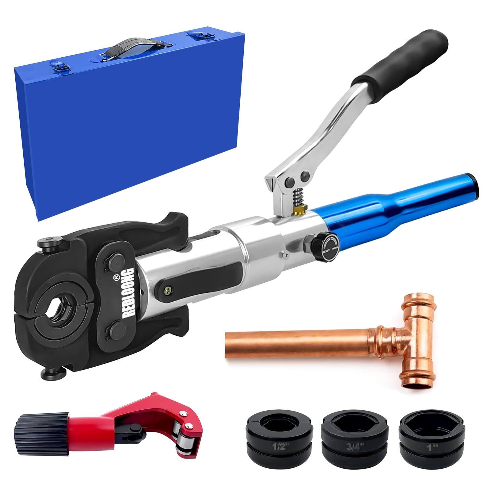 Copper Tube Fittings Hydraulic Pipe Crimping Tool with 1/2 inch,3/4 inch and 1 inch Jaw Copper Pipe Propress Crimpers Pressing Pliers,Suit for Viega and ProPress copper fitting andTee Fitting