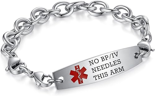 Miniatura 97 de Brazaletes de alerta médica ajustables de 7.5" a 9" para mujer/hombre, de acero inoxidable, intercambiables