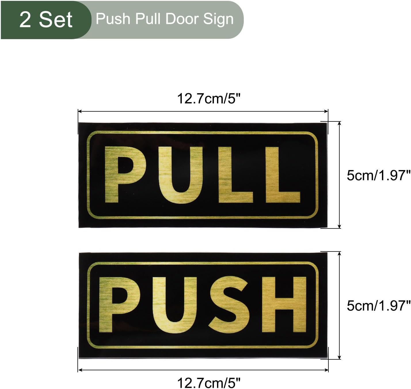 YOKIVE Push Pull Door Sign, 2 Set 5" x 2" Door Sign Self Adhesive Fixed | Horizontal Push Pull Sign Decals Labels Great for Home Office Shop (Black Golden)