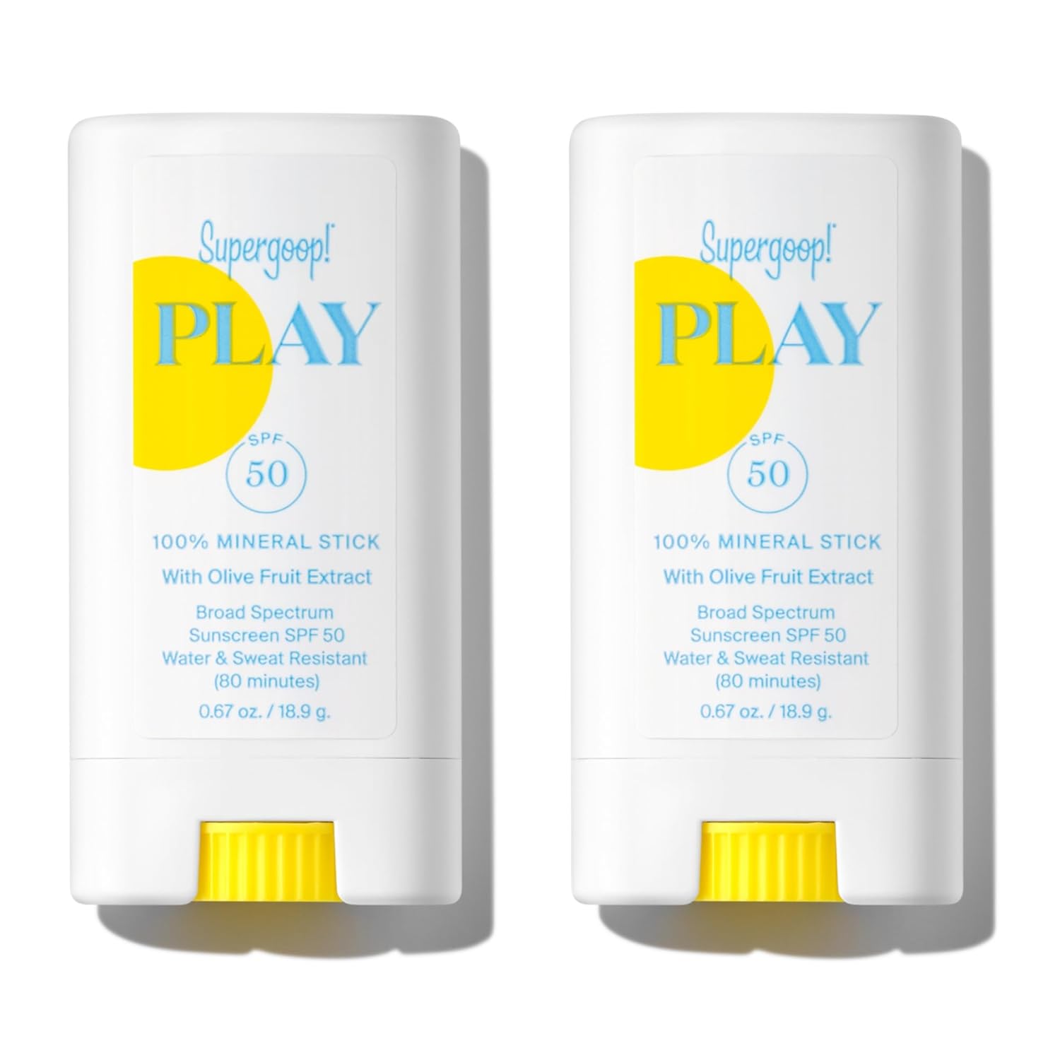 Supergoop! PLAY Mineral Stick SPF 50 – Pack of 2, 0.67 oz – On-the-Go Broad Spectrum Face Sunscreen – Water Resistant – Vegan