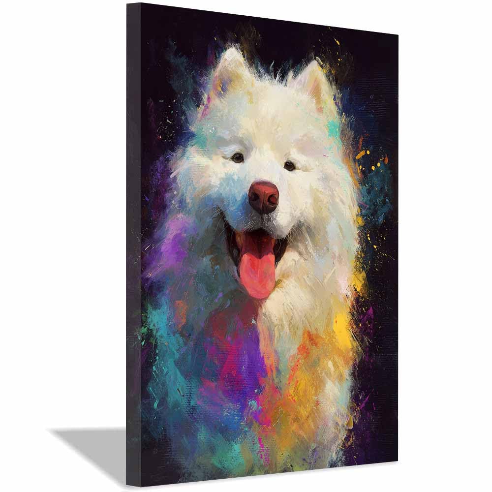 ZAMAEIU Canvas Print Wall Art Samoyed Painting Abstract Dog Animal Paintings, Suitable for living room, bedroom, for Kids Room Decoretc.(white)-30x50cm Framed