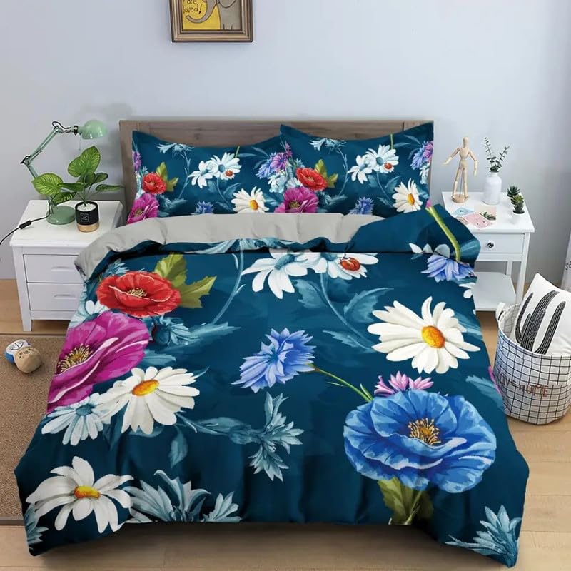 Parure de lit 240 x 260 cm en microfibre marine avec housse de couette et 2 taies d'oreiller
