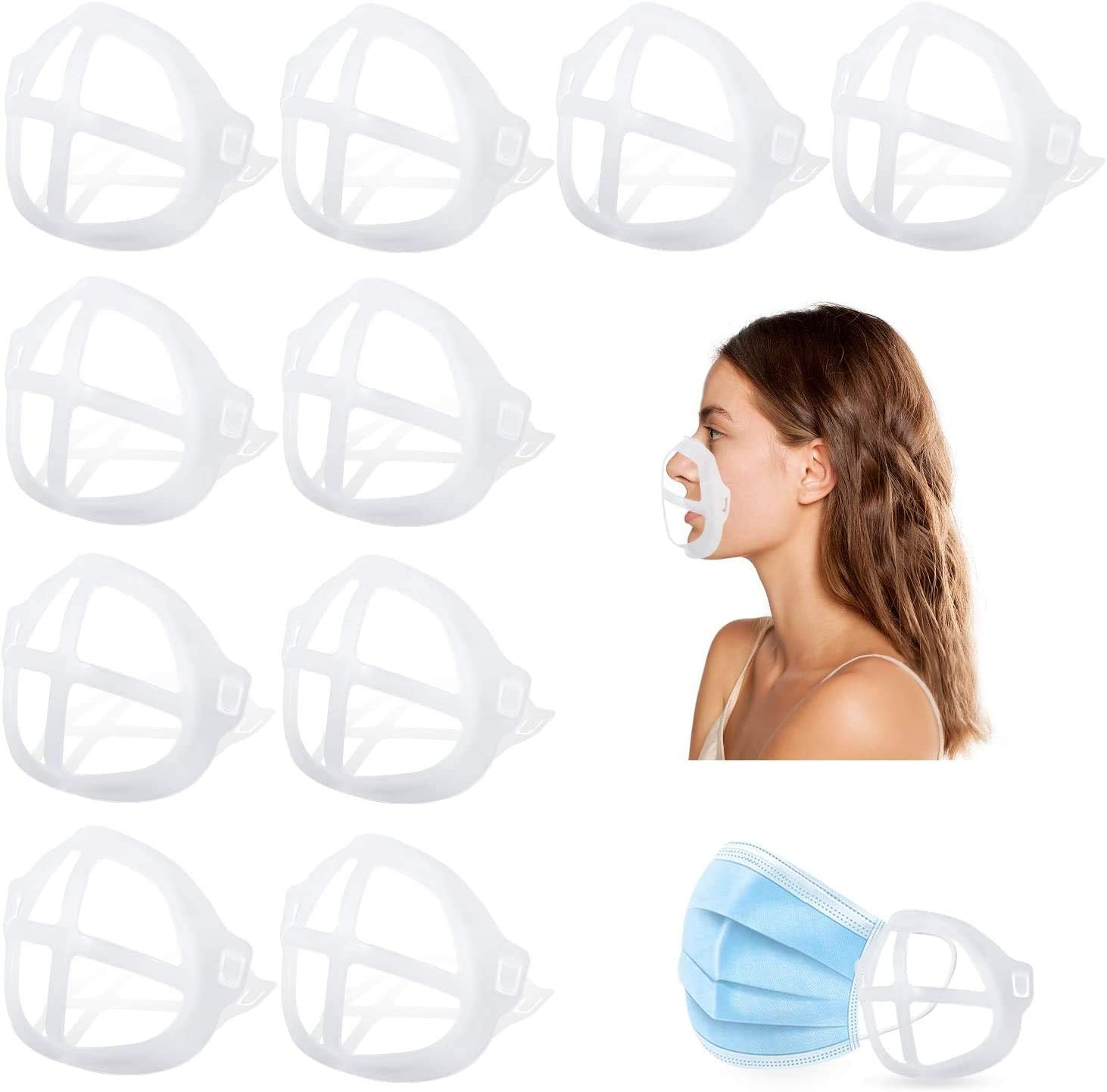 10PCS 3D Face Inner Bracket for Comfortable Breathing, Face Inner Support Frame, Washable Reusable Under Frame Lipstick Protector - Keep Fabric off Mouth to Create More Breathing Space - White