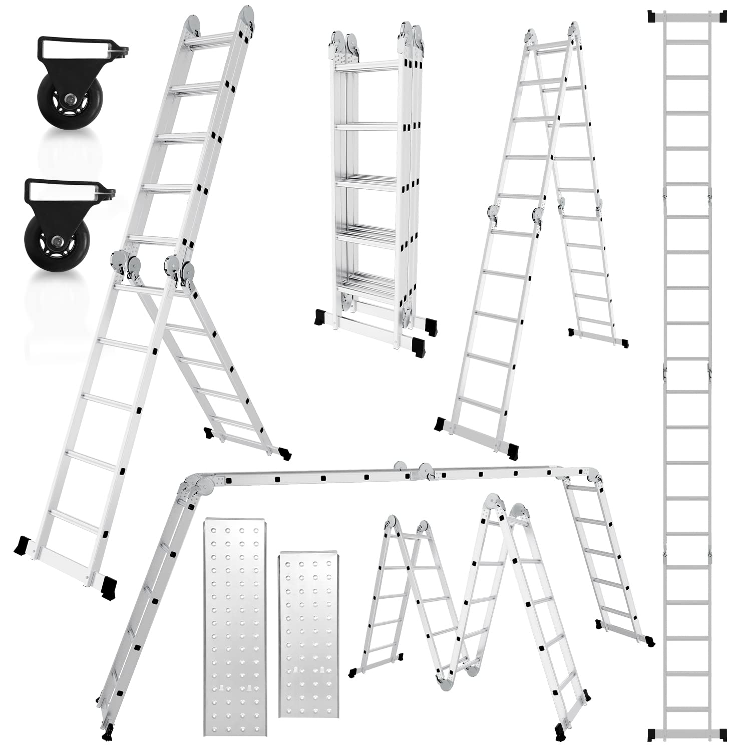 Scala Multiuso In Alluminio 7 In 1 | 582 Cm, 20 Gradini | Con Piattaforma E Ruote - Foto 9