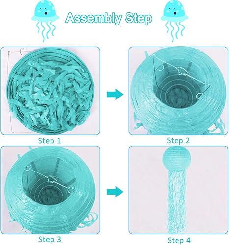 Miniatura 4 de Juego de 6 faroles colgantes de papel de gelatina de pez rosa, morado y azul para decoración de fiesta de cumpleaños bajo el mar y el océano