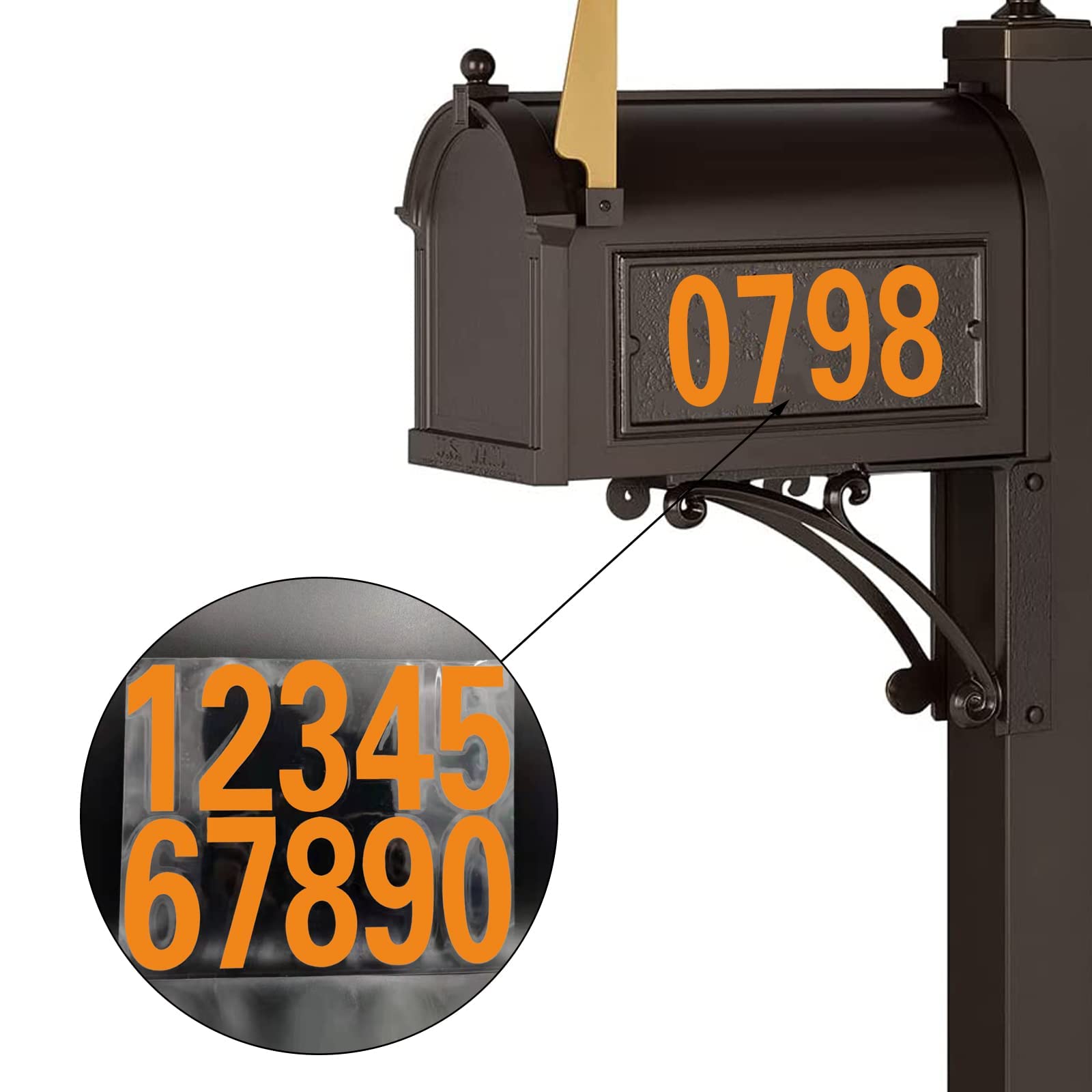 Numéro De Maison En Vinyle Lot D'autocollants Pour Boîte Aux Lettres, Boîte De Poubelle à Roulettes, 29,5 X 21 Cm (Couleur: Orange Réfléchissant