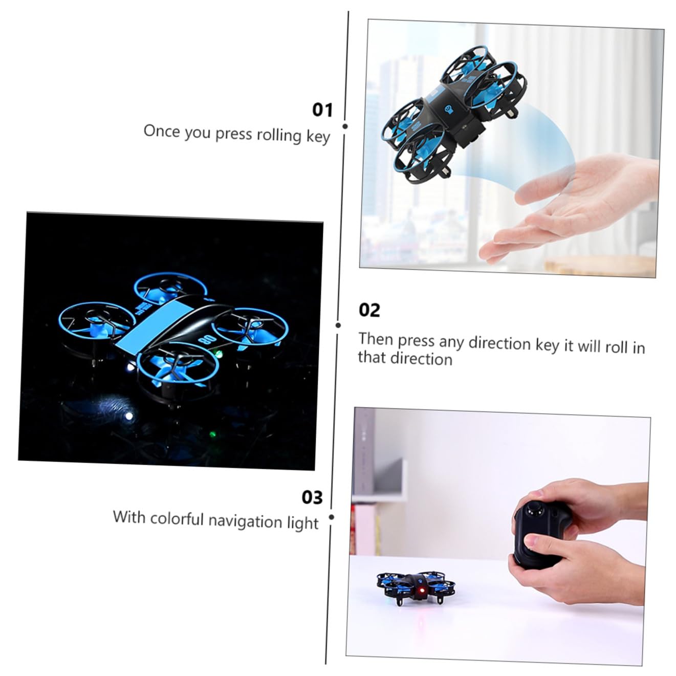 ifundom Elicottero Rc Quadricottero Led Portatile Protezione Completa Decollo Acrobatico e Rotazione Gradi Marce Regolabili