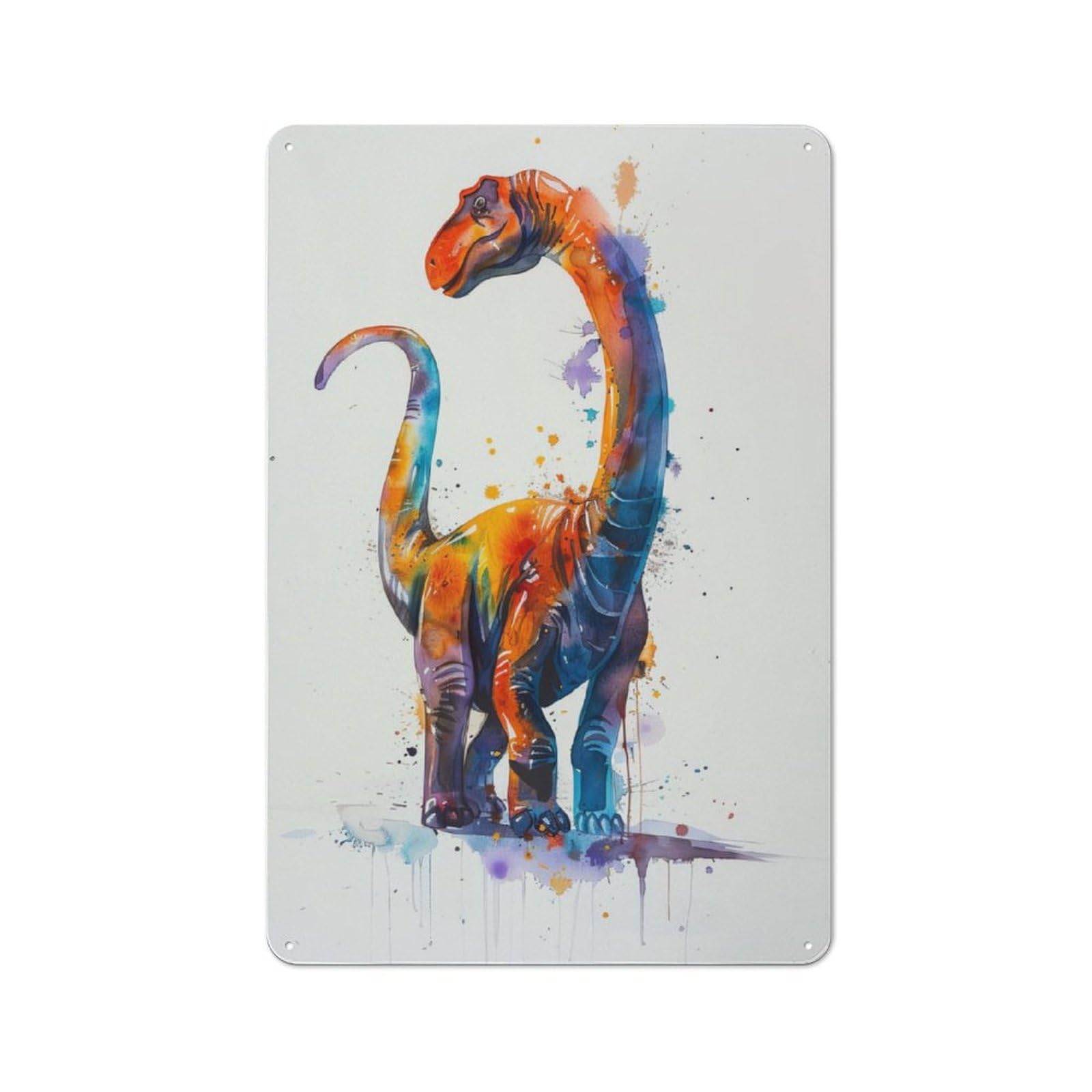 Nostalgic Apatosaurus Watercolor Decorative Tin Sign 30x20cm, Vintage Wall Decor for Lounge, Study, Pub Or Wall Gallery