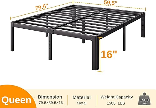 Miniatura 2 de Askeld Base de cama tamaño Queen, plataforma de metal de 16 pulgadas de alto con patas de esquina redonda, no necesita somier, base de cama